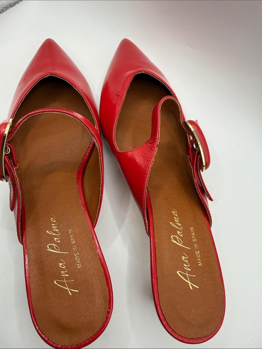 Pointed Red Leather Buckle Mules Ana Paloma - Picture 5 of 7